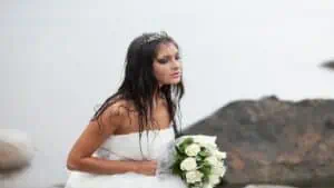 crying bride outside